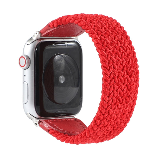 Nylon + Leather Braided Watch Band For Apple Watch Series 9&8&7 41mm / SE 3&SE 2&6&SE&5&4 40mm / 3&2&1 38mm, Size:L(Red) by bashfashion