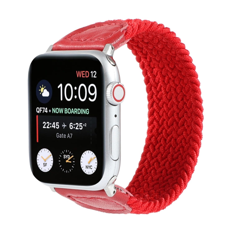 Nylon + Leather Braided Watch Band For Apple Watch Series 9&8&7 41mm / SE 3&SE 2&6&SE&5&4 40mm / 3&2&1 38mm, Size:L(Red) by bashfashion