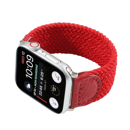 Nylon + Leather Braided Watch Band For Apple Watch Series 9&8&7 41mm / SE 3&SE 2&6&SE&5&4 40mm / 3&2&1 38mm, Size:L(Red) by bashfashion