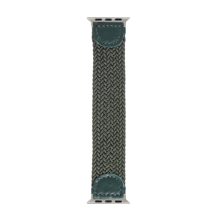 Nylon + Leather Braided Watch Band For Apple Watch Series 9&8&7 41mm / SE 3&SE 2&6&SE&5&4 40mm / 3&2&1 38mm, Size:L(Army Green) by bashfashion