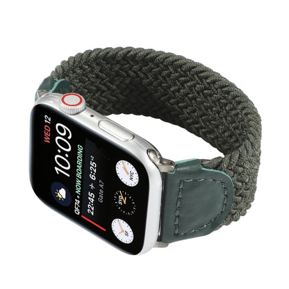 Nylon + Leather Braided Watch Band For Apple Watch Series 9&8&7 41mm / SE 3&SE 2&6&SE&5&4 40mm / 3&2&1 38mm, Size:L(Army Green) by bashfashion
