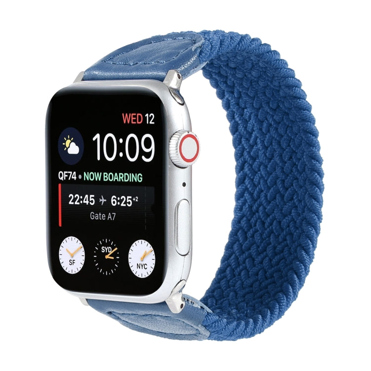 Nylon + Leather Braided Watch Band For Apple Watch Series 9&8&7 41mm / SE 3&SE 2&6&SE&5&4 40mm / 3&2&1 38mm, Size:L(Blue) by bashfashion