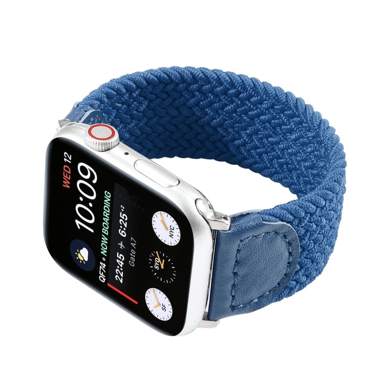 Nylon + Leather Braided Watch Band For Apple Watch Series 9&8&7 41mm / SE 3&SE 2&6&SE&5&4 40mm / 3&2&1 38mm, Size:L(Blue) by bashfashion