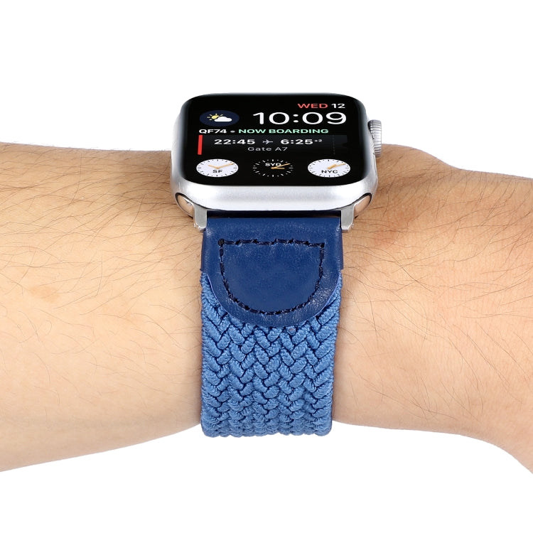 Nylon + Leather Braided Watch Band For Apple Watch Series 9&8&7 41mm / SE 3&SE 2&6&SE&5&4 40mm / 3&2&1 38mm, Size:L(Blue) by bashfashion