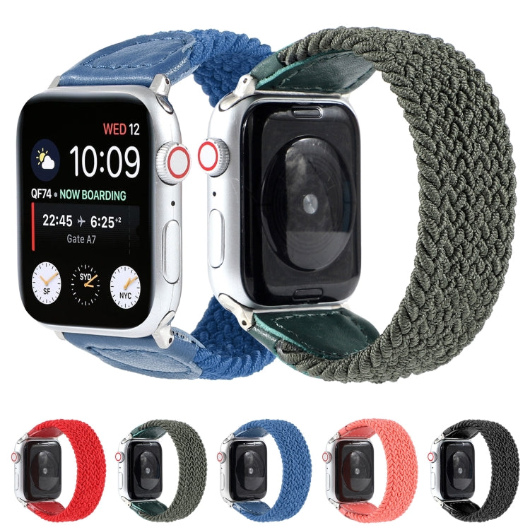 Nylon + Leather Braided Watch Band For Apple Watch Series 9&8&7 41mm / SE 3&SE 2&6&SE&5&4 40mm / 3&2&1 38mm, Size:L(Blue) by bashfashion