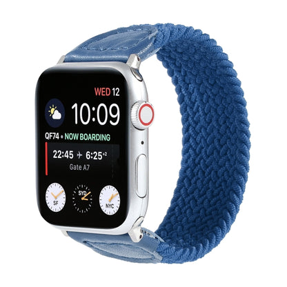 Nylon + Leather Braided Watch Band For Apple Watch Ultra 49mm&Watch Ultra 2 49mm / Series 9&8&7 45mm / SE 3&SE 2&6&SE&5&4 44mm / 3&2&1 42mm, Size:S(Blue) by bashfashion