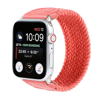 Nylon + Leather Braided Watch Band For Apple Watch Ultra 49mm&Watch Ultra 2 49mm / Series 9&8&7 45mm / SE 3&SE 2&6&SE&5&4 44mm / 3&2&1 42mm, Size:S(Rose Red) by bashfashion