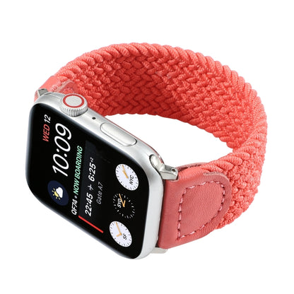 Nylon + Leather Braided Watch Band For Apple Watch Ultra 49mm&Watch Ultra 2 49mm / Series 9&8&7 45mm / SE 3&SE 2&6&SE&5&4 44mm / 3&2&1 42mm, Size:S(Rose Red) by bashfashion