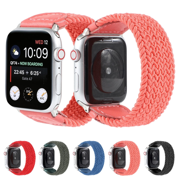 Nylon + Leather Braided Watch Band For Apple Watch Ultra 49mm&Watch Ultra 2 49mm / Series 9&8&7 45mm / SE 3&SE 2&6&SE&5&4 44mm / 3&2&1 42mm, Size:S(Blue) by bashfashion