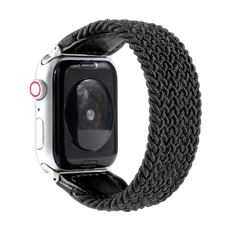 Nylon + Leather Braided Watch Band For Apple Watch Series 7 45mm / 6 & SE & 5 & 4 44mm / 3 & 2 & 1 42mm, Size:M(Black) by bashfashion