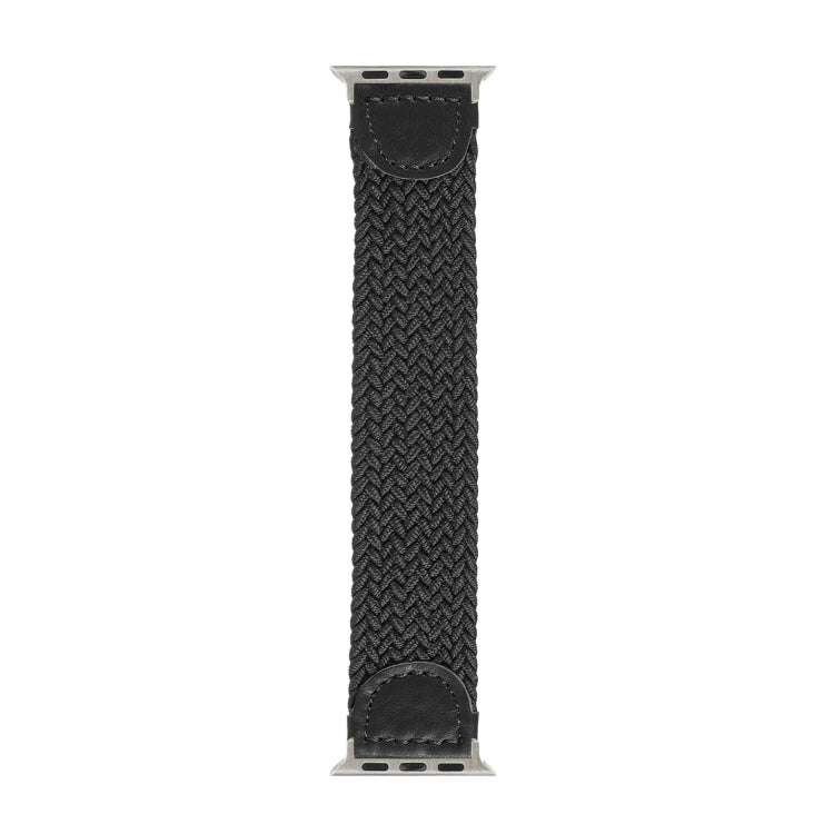 Nylon + Leather Braided Watch Band For Apple Watch Series 7 45mm / 6 & SE & 5 & 4 44mm / 3 & 2 & 1 42mm, Size:M(Black) by bashfashion