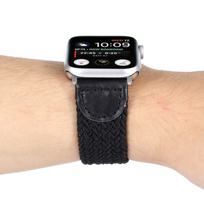 Nylon + Leather Braided Watch Band For Apple Watch Series 7 45mm / 6 & SE & 5 & 4 44mm / 3 & 2 & 1 42mm, Size:M(Black) by bashfashion