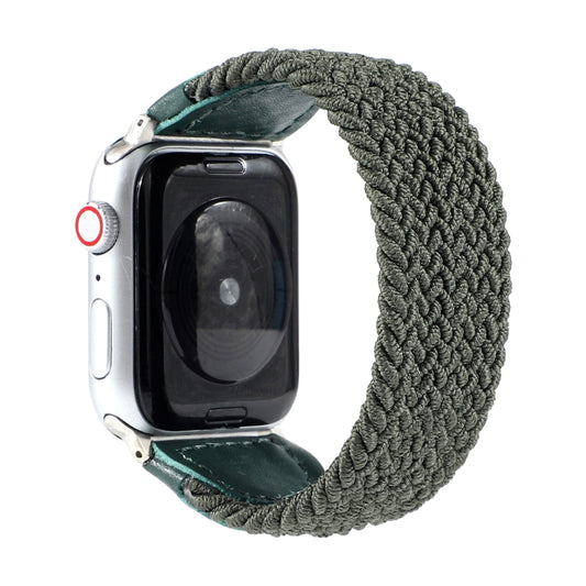 Nylon + Leather Braided Watch Band For Apple Watch Series 7 45mm / 6 & SE & 5 & 4 44mm / 3 & 2 & 1 42mm, Size:M(Army Green) by bashfashion