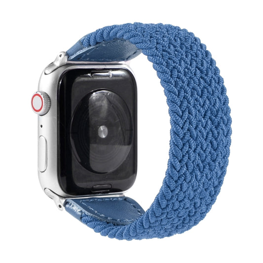 Nylon + Leather Braided Watch Band For Apple Watch Series 7 45mm / 6 & SE & 5 & 4 44mm / 3 & 2 & 1 42mm, Size:M(Blue) by bashfashion