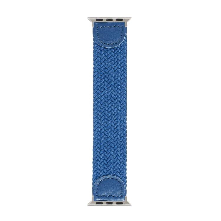 Nylon + Leather Braided Watch Band For Apple Watch Series 7 45mm / 6 & SE & 5 & 4 44mm / 3 & 2 & 1 42mm, Size:M(Blue) by bashfashion