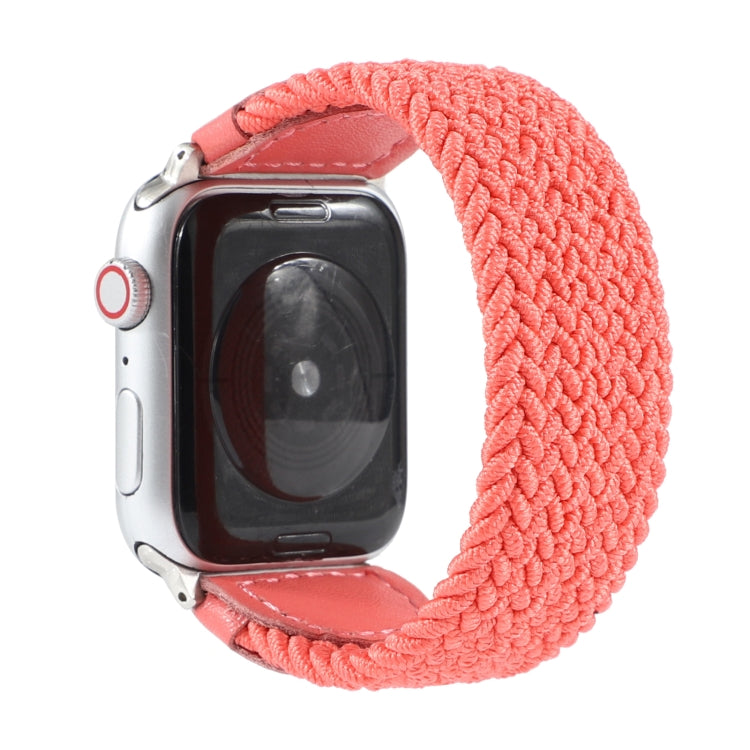 Nylon + Leather Braided Watch Band For Apple Watch Series 7 45mm / 6 & SE & 5 & 4 44mm / 3 & 2 & 1 42mm, Size:M(Rose Red) by bashfashion