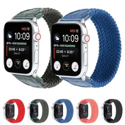 Nylon + Leather Braided Watch Band For Apple Watch Series 7 45mm / 6 & SE & 5 & 4 44mm / 3 & 2 & 1 42mm, Size:M(Blue) by bashfashion