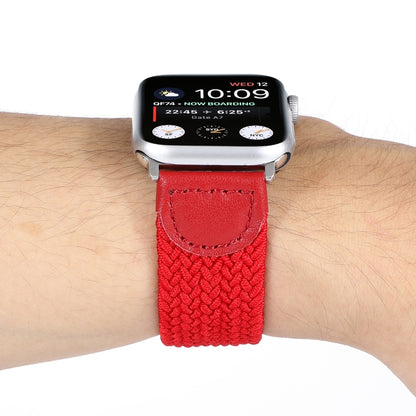 Nylon + Leather Braided Watch Band For Apple Watch Ultra 49mm&Watch Ultra 2 49mm / Series 9&8&7 45mm / SE 3&SE 2&6&SE&5&4 44mm / 3&2&1 42mm, Size:L(Red) by bashfashion