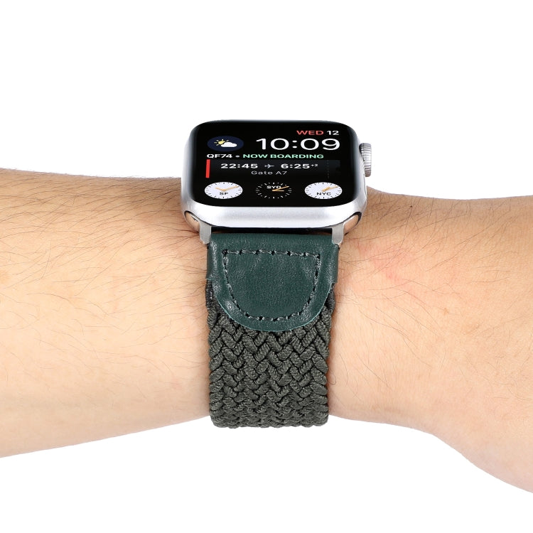 Nylon + Leather Braided Watch Band For Apple Watch Ultra 49mm&Watch Ultra 2 49mm / Series 9&8&7 45mm / SE 3&SE 2&6&SE&5&4 44mm / 3&2&1 42mm, Size:L(Army Green) by bashfashion