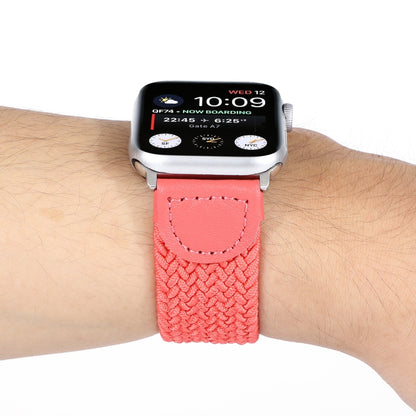 Nylon + Leather Braided Watch Band For Apple Watch Ultra 49mm&Watch Ultra 2 49mm / Series 9&8&7 45mm / SE 3&SE 2&6&SE&5&4 44mm / 3&2&1 42mm, Size:L(Rose Red) by bashfashion