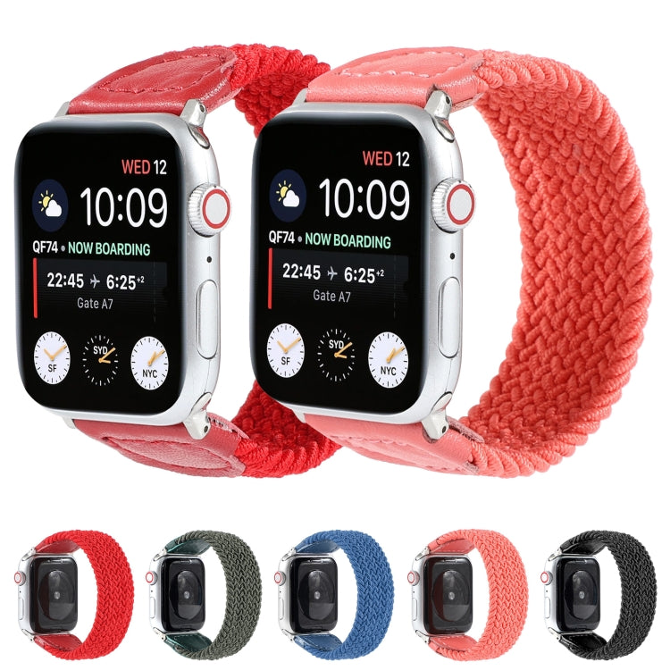 Nylon + Leather Braided Watch Band For Apple Watch Ultra 49mm&Watch Ultra 2 49mm / Series 9&8&7 45mm / SE 3&SE 2&6&SE&5&4 44mm / 3&2&1 42mm, Size:L(Red) by bashfashion