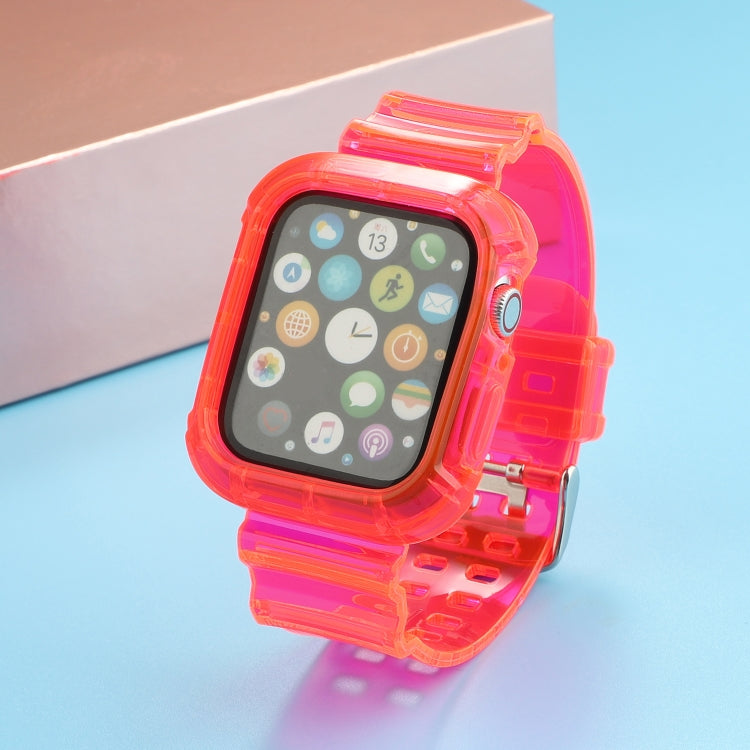 Transparent TPU Integrated Watch Band For Apple Watch Series 7 41mm / 6 & SE & 5 & 4 40mm / 3 & 2 & 1 38mm(Rose Red) by bashfashion