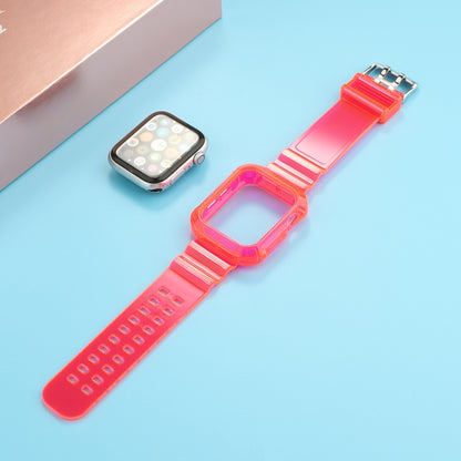 Transparent TPU Integrated Watch Band For Apple Watch Series 7 41mm / 6 & SE & 5 & 4 40mm / 3 & 2 & 1 38mm(Rose Red) by bashfashion