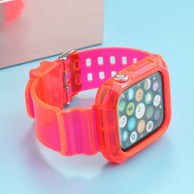 Transparent TPU Integrated Watch Band For Apple Watch Series 7 41mm / 6 & SE & 5 & 4 40mm / 3 & 2 & 1 38mm(Rose Red) by bashfashion