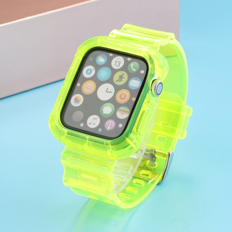 Transparent TPU Integrated Watch Band For Apple Watch Series 7 41mm / 6 & SE & 5 & 4 40mm / 3 & 2 & 1 38mm(Fluorescent Green) by bashfashion