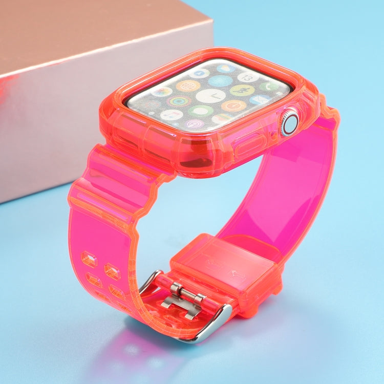 Transparent TPU Integrated Watch Band For Apple Watch Series 7 45mm / 6 & SE & 5 & 4 44mm / 3 & 2 & 1 42mm(Rose Red) by bashfashion
