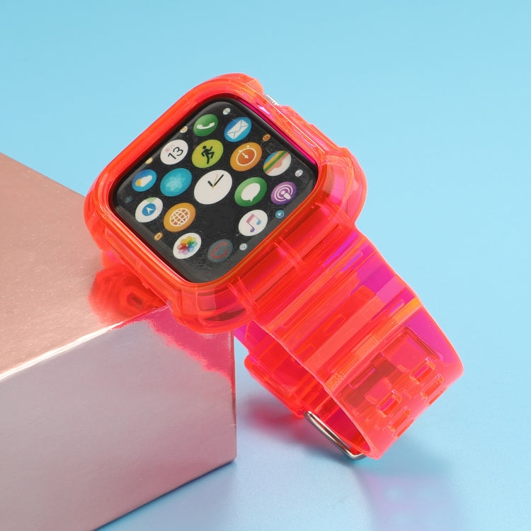 Transparent TPU Integrated Watch Band For Apple Watch Series 7 45mm / 6 & SE & 5 & 4 44mm / 3 & 2 & 1 42mm(Rose Red) by bashfashion