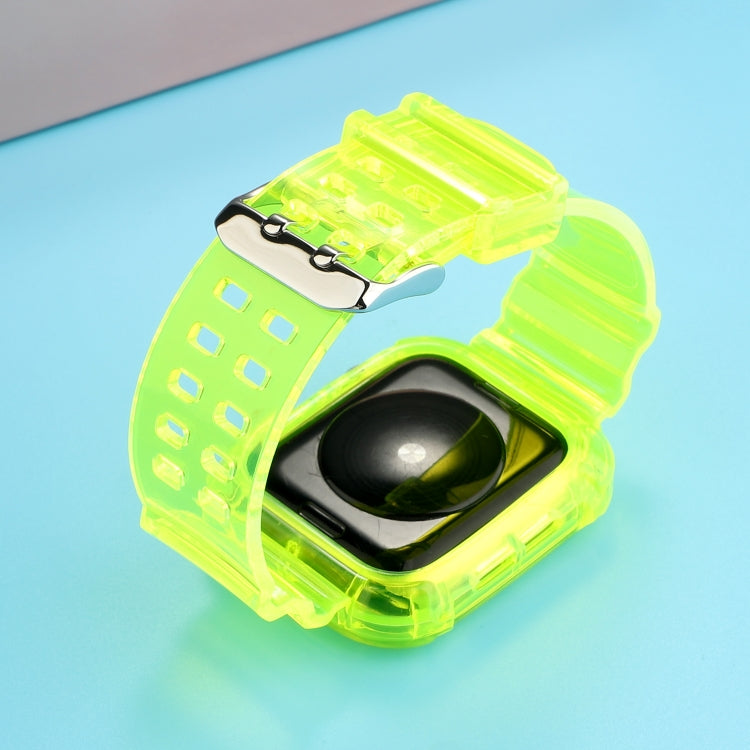 Transparent TPU Integrated Watch Band For Apple Watch Series 7 45mm / 6 & SE & 5 & 4 44mm / 3 & 2 & 1 42mm(Fluorescent Green) by bashfashion