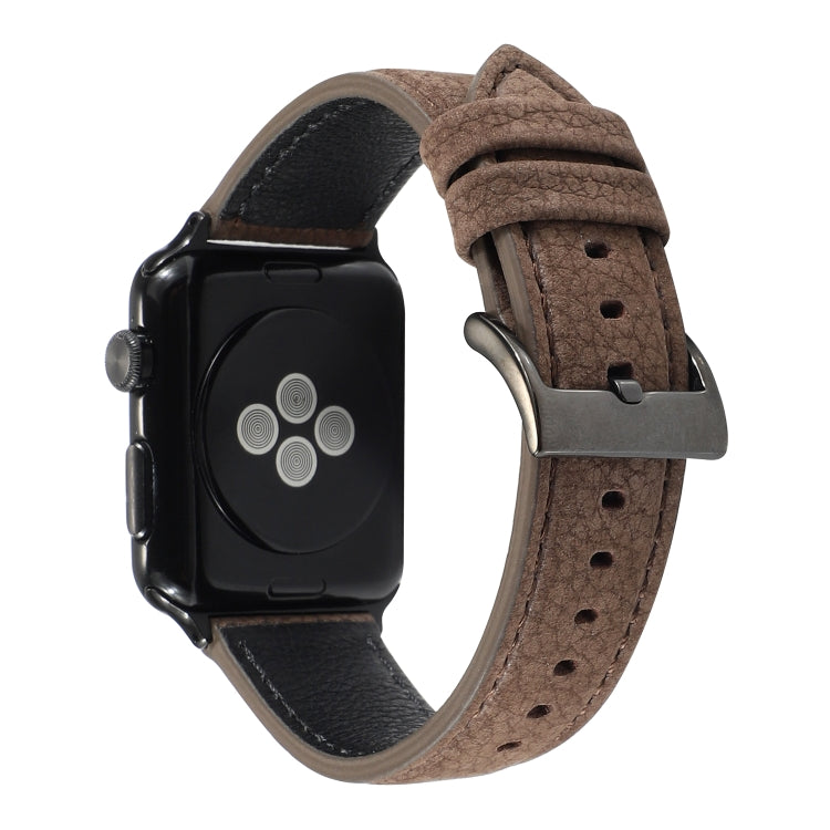 Litchi Texture Genuine Leather Watch Band For Apple Watch Series 7 41mm / 6 & SE & 5 & 4 40mm / 3 & 2 & 1 38mm(Khaki) by bashfashion