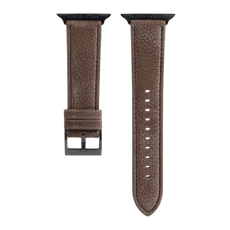 Litchi Texture Genuine Leather Watch Band For Apple Watch Series 7 41mm / 6 & SE & 5 & 4 40mm / 3 & 2 & 1 38mm(Khaki) by bashfashion