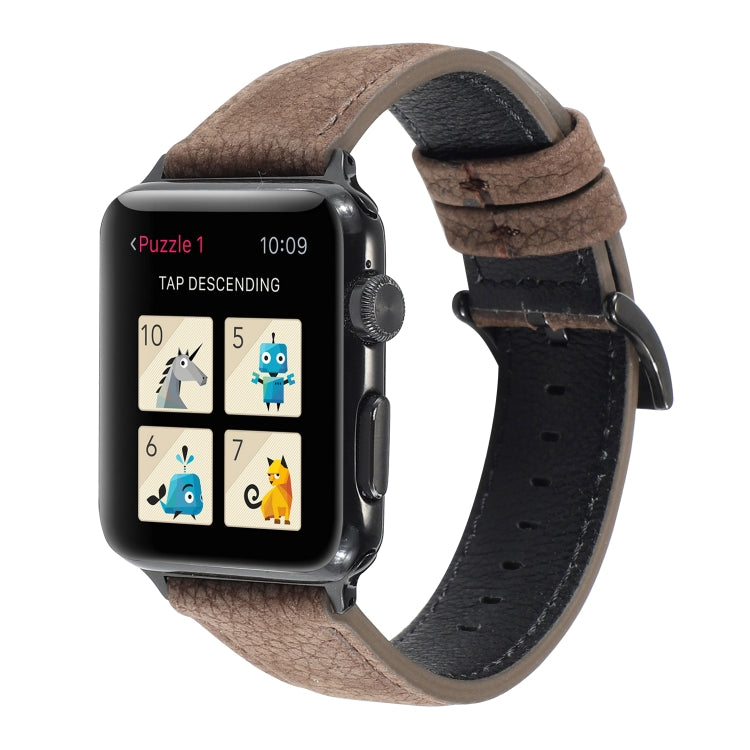 Litchi Texture Genuine Leather Watch Band For Apple Watch Series 7 41mm / 6 & SE & 5 & 4 40mm / 3 & 2 & 1 38mm(Khaki) by bashfashion