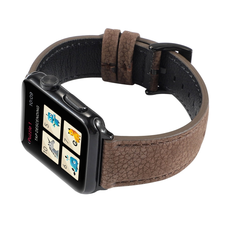 Litchi Texture Genuine Leather Watch Band For Apple Watch Series 7 41mm / 6 & SE & 5 & 4 40mm / 3 & 2 & 1 38mm(Khaki) by bashfashion