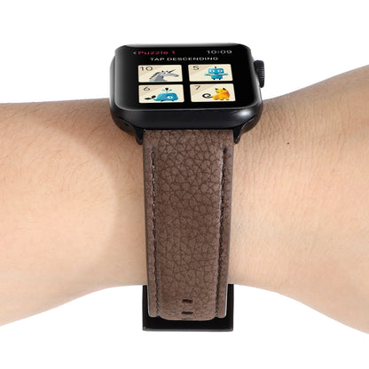 Litchi Texture Genuine Leather Watch Band For Apple Watch Series 7 41mm / 6 & SE & 5 & 4 40mm / 3 & 2 & 1 38mm(Khaki) by bashfashion