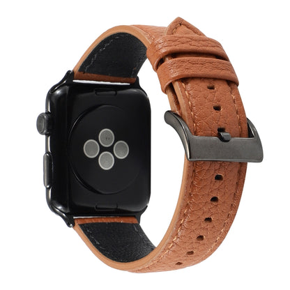 Litchi Texture Genuine Leather Watch Band For Apple Watch Series 7 41mm / 6 & SE & 5 & 4 40mm / 3 & 2 & 1 38mm(Brown) by bashfashion