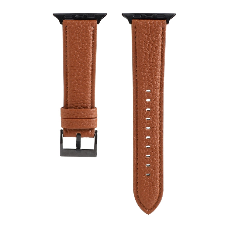 Litchi Texture Genuine Leather Watch Band For Apple Watch Series 7 41mm / 6 & SE & 5 & 4 40mm / 3 & 2 & 1 38mm(Brown) by bashfashion