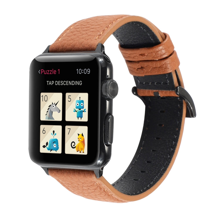 Litchi Texture Genuine Leather Watch Band For Apple Watch Series 7 41mm / 6 & SE & 5 & 4 40mm / 3 & 2 & 1 38mm(Brown) by bashfashion