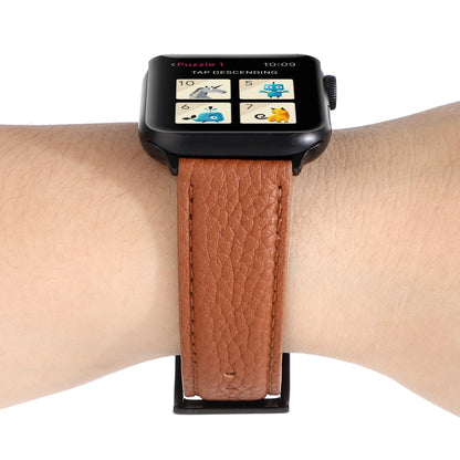 Litchi Texture Genuine Leather Watch Band For Apple Watch Series 7 41mm / 6 & SE & 5 & 4 40mm / 3 & 2 & 1 38mm(Brown) by bashfashion