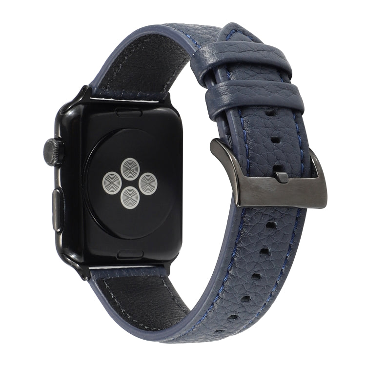 Litchi Texture Genuine Leather Watch Band For Apple Watch Series 7 41mm / 6 & SE & 5 & 4 40mm / 3 & 2 & 1 38mm(Navy Blue) by bashfashion