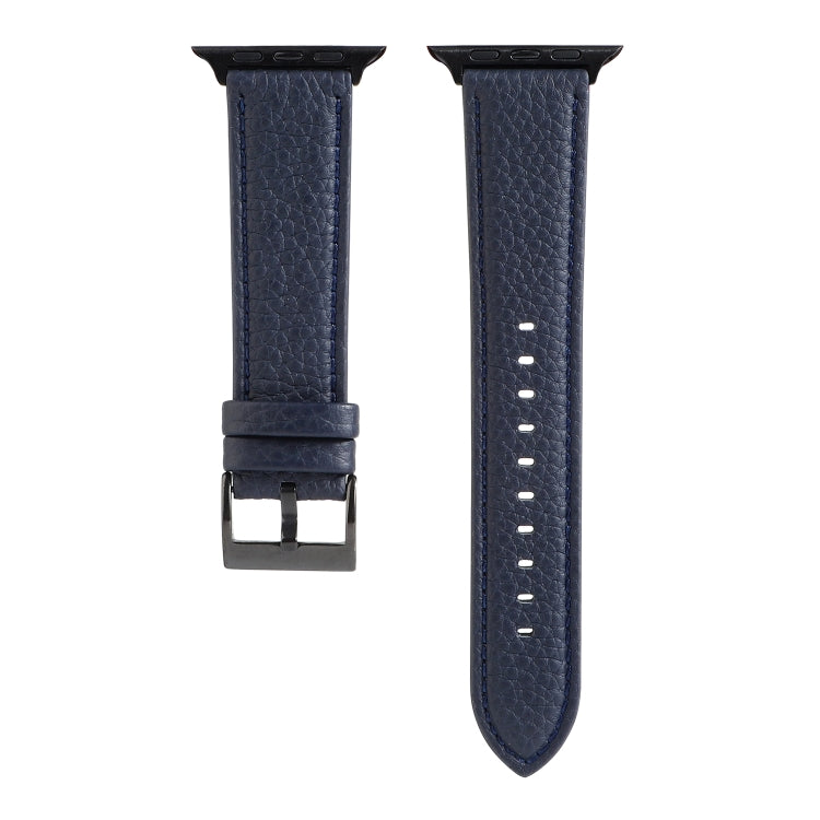 Litchi Texture Genuine Leather Watch Band For Apple Watch Series 7 41mm / 6 & SE & 5 & 4 40mm / 3 & 2 & 1 38mm(Navy Blue) by bashfashion