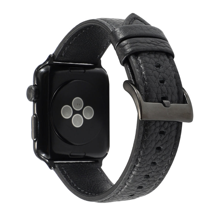 Litchi Texture Genuine Leather Watch Band For Apple Watch Series 7 41mm / 6 & SE & 5 & 4 40mm / 3 & 2 & 1 38mm(Black) by bashfashion