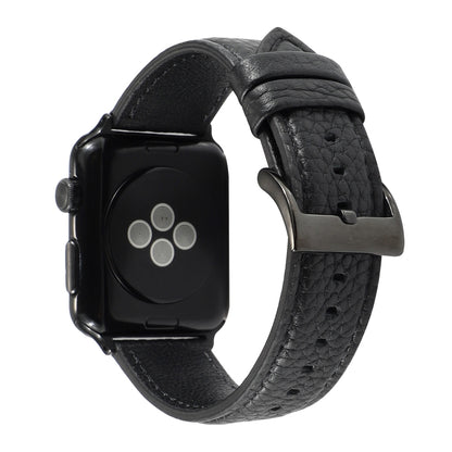 Litchi Texture Genuine Leather Watch Band For Apple Watch Series 7 41mm / 6 & SE & 5 & 4 40mm / 3 & 2 & 1 38mm(Black) by bashfashion