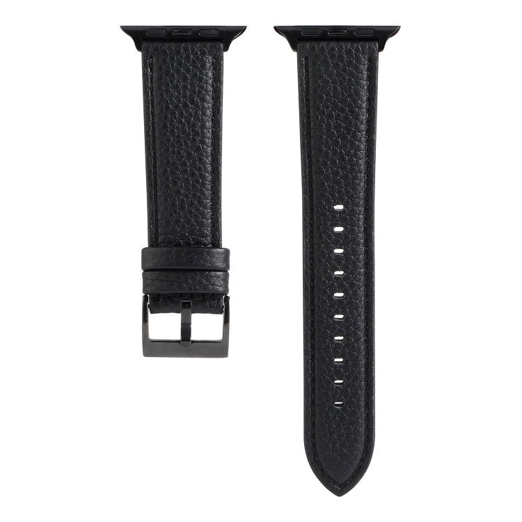 Litchi Texture Genuine Leather Watch Band For Apple Watch Series 7 41mm / 6 & SE & 5 & 4 40mm / 3 & 2 & 1 38mm(Black) by bashfashion