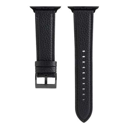 Litchi Texture Genuine Leather Watch Band For Apple Watch Series 7 41mm / 6 & SE & 5 & 4 40mm / 3 & 2 & 1 38mm(Black) by bashfashion