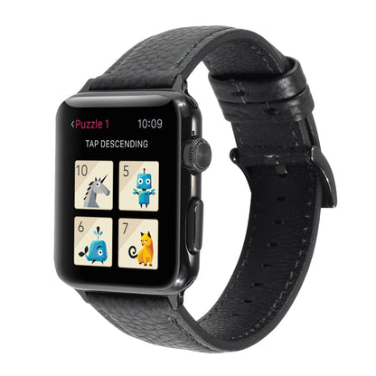 Litchi Texture Genuine Leather Watch Band For Apple Watch Series 7 41mm / 6 & SE & 5 & 4 40mm / 3 & 2 & 1 38mm(Black) by bashfashion