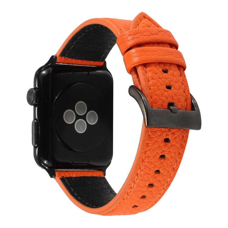 Litchi Texture Genuine Leather Watch Band For Apple Watch Series 7 41mm / 6 & SE & 5 & 4 40mm / 3 & 2 & 1 38mm(Orange) by bashfashion