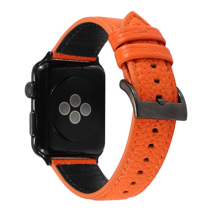 Litchi Texture Genuine Leather Watch Band For Apple Watch Series 7 41mm / 6 & SE & 5 & 4 40mm / 3 & 2 & 1 38mm(Orange) by bashfashion
